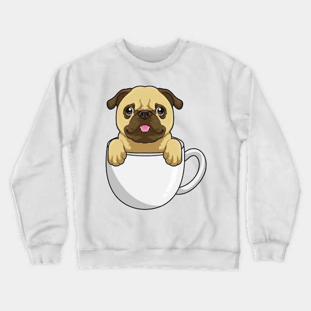 Pug with Cup of Coffee Crewneck Sweatshirt by Markus Schnabel
